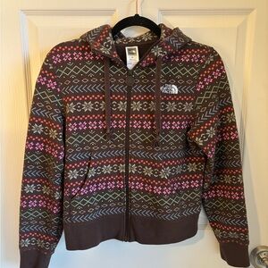 The North Face Brown Hoodie with Pink and Blue Accents